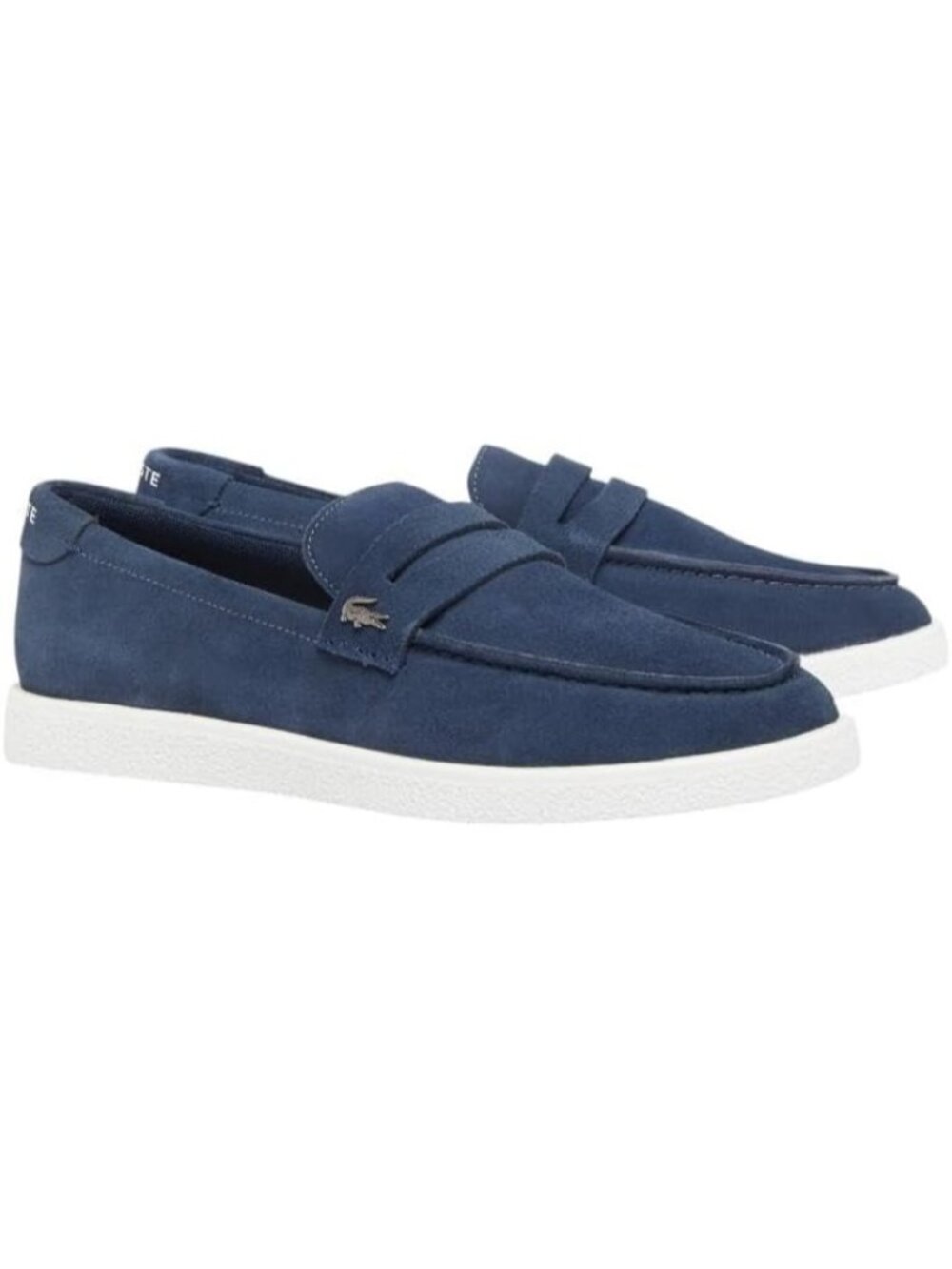 Lacoste Men's Navy White Moc Toe Cochet Suede Comfortable Fit Slip On Loafers